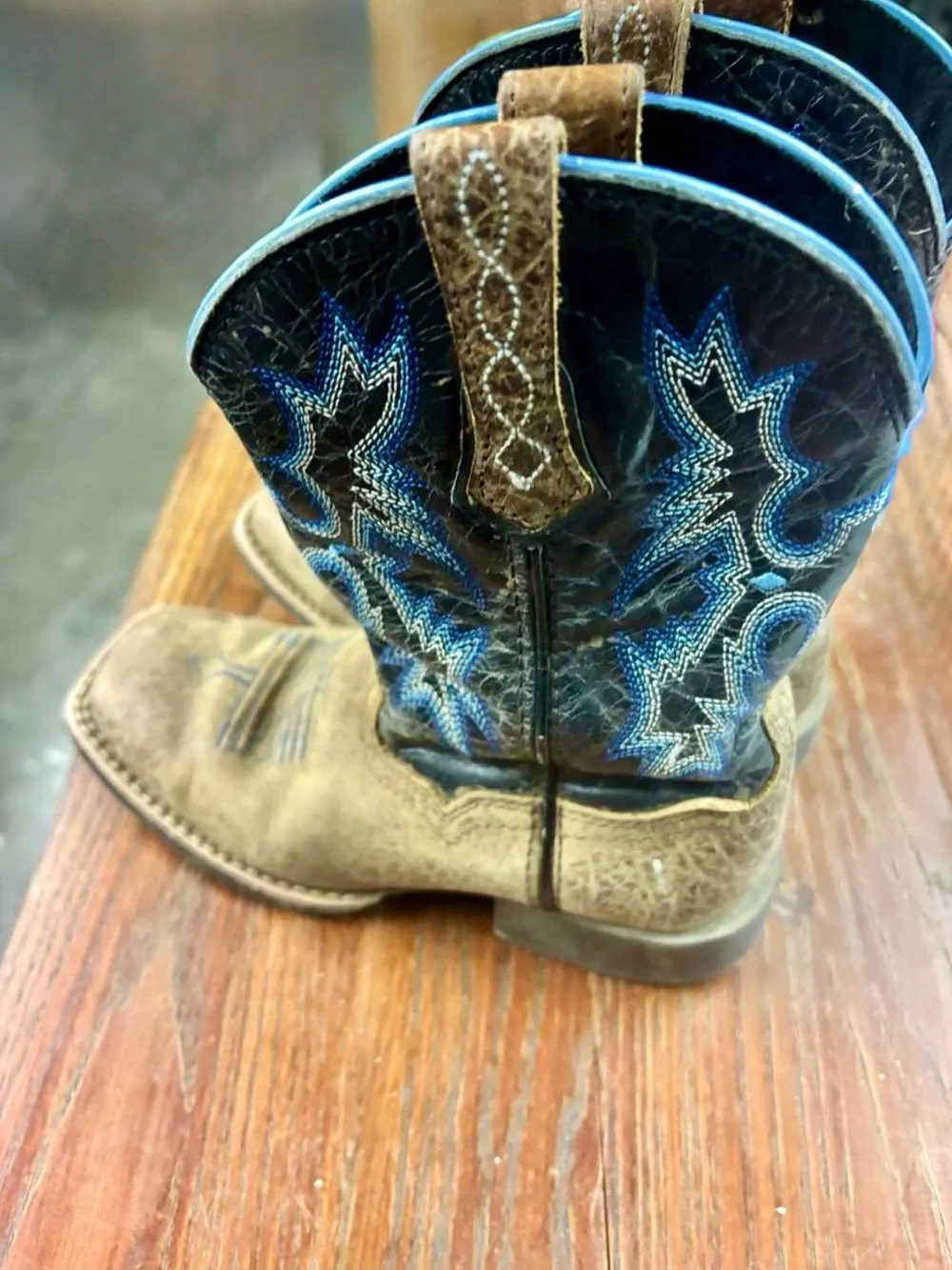 Ariat Kids Tombstone Western Cowboy Boots Brown Black Blue Size 11.5